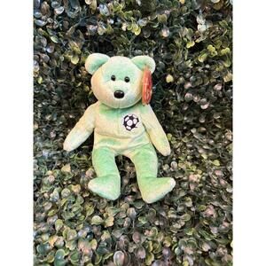 Ty Beanie Baby 1998 1999 tag error Kicks bear green soccer